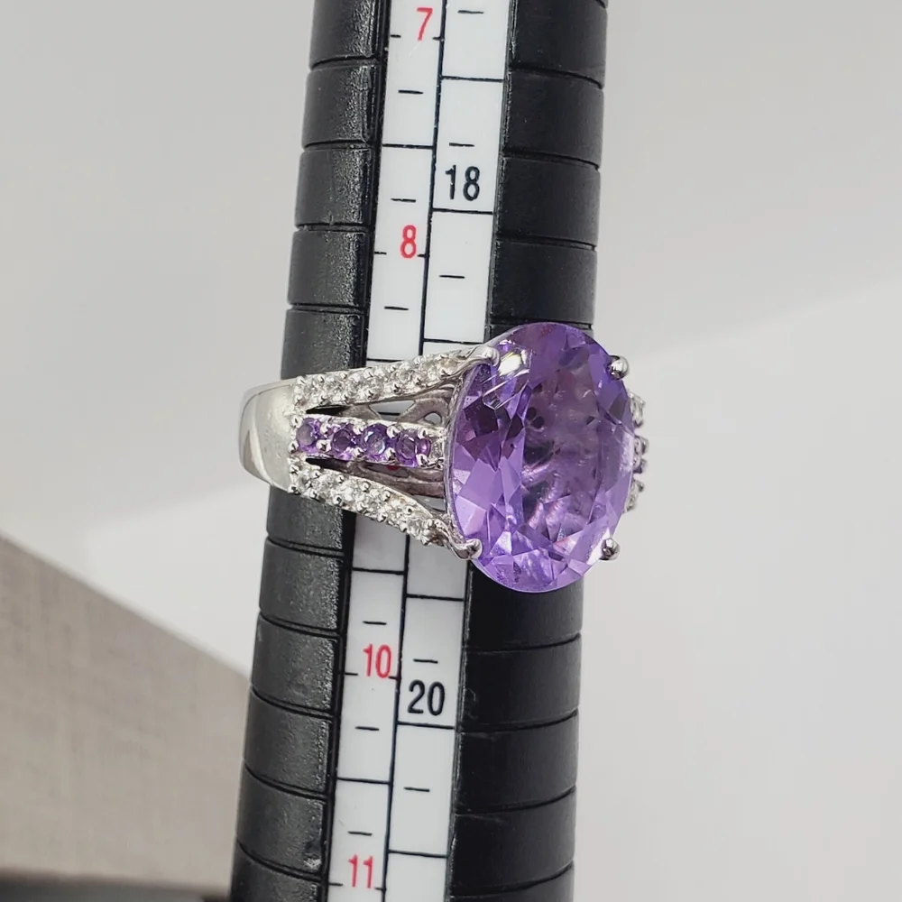 5.8 Carat Oval Lavendar Amethyst & Zircon 925 Sterling Silver Statement …